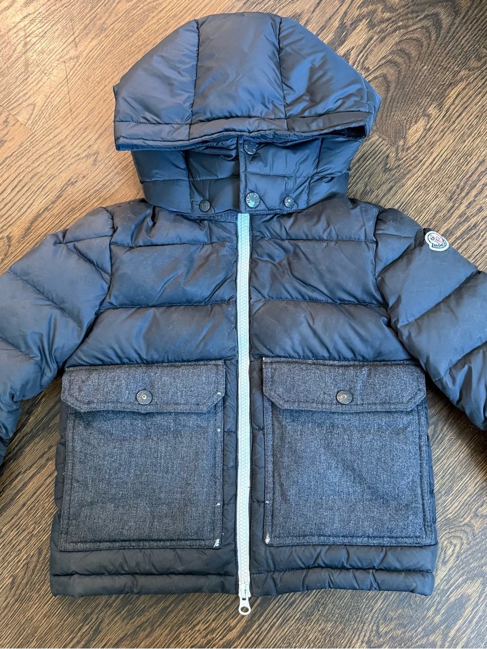 Moncler Grey with Felt PocketsKids Hooded Puffer Jacket